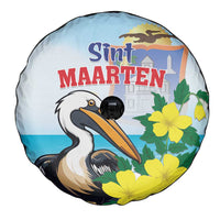 Sint Maarten Spare Tire Cover Brown Pelican With Yellow Sage - Wonder Print Shop