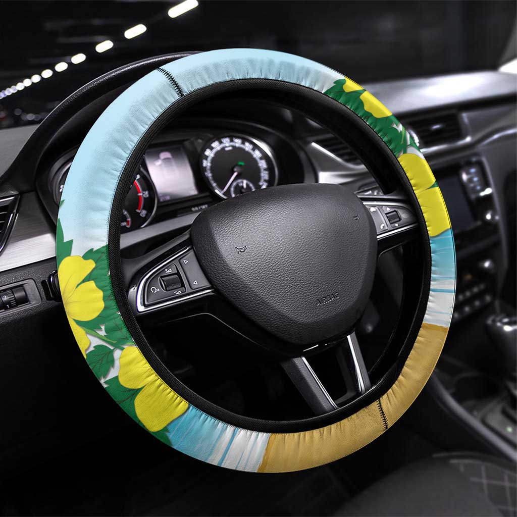 Sint Maarten Steering Wheel Cover Brown Pelican With Yellow Sage - Wonder Print Shop