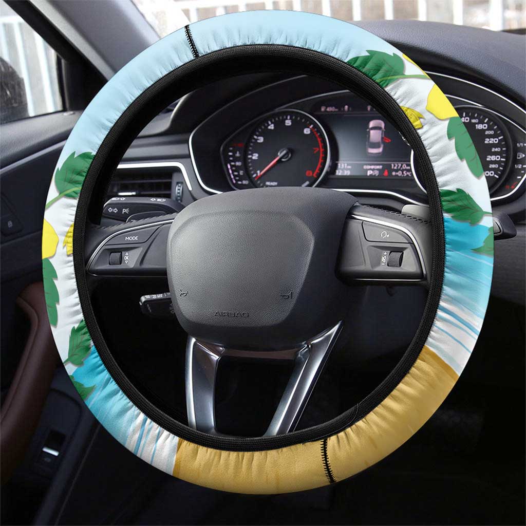 Sint Maarten Steering Wheel Cover Brown Pelican With Yellow Sage - Wonder Print Shop