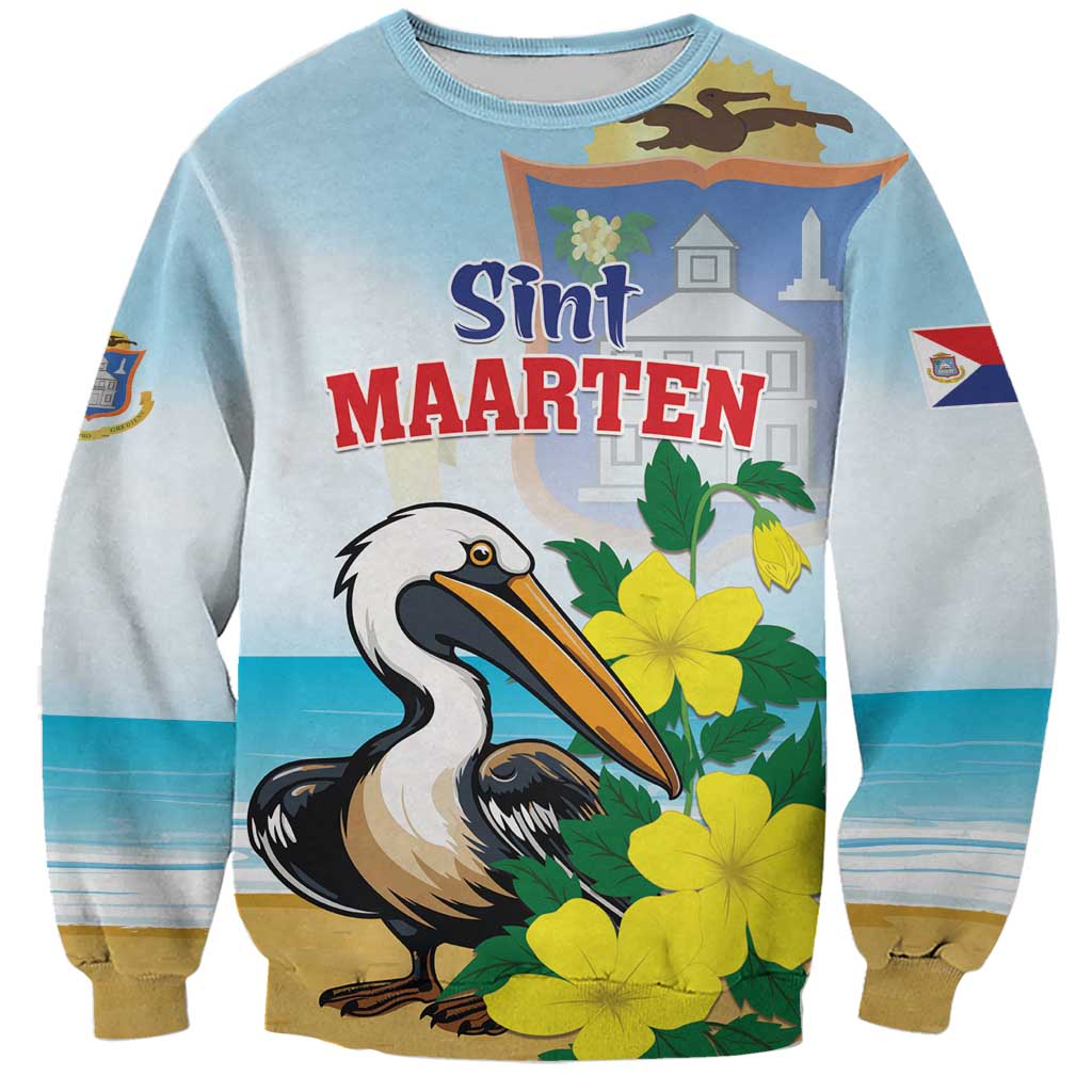 Personalized Sint Maarten Sweatshirt Brown Pelican With Yellow Sage - Wonder Print Shop