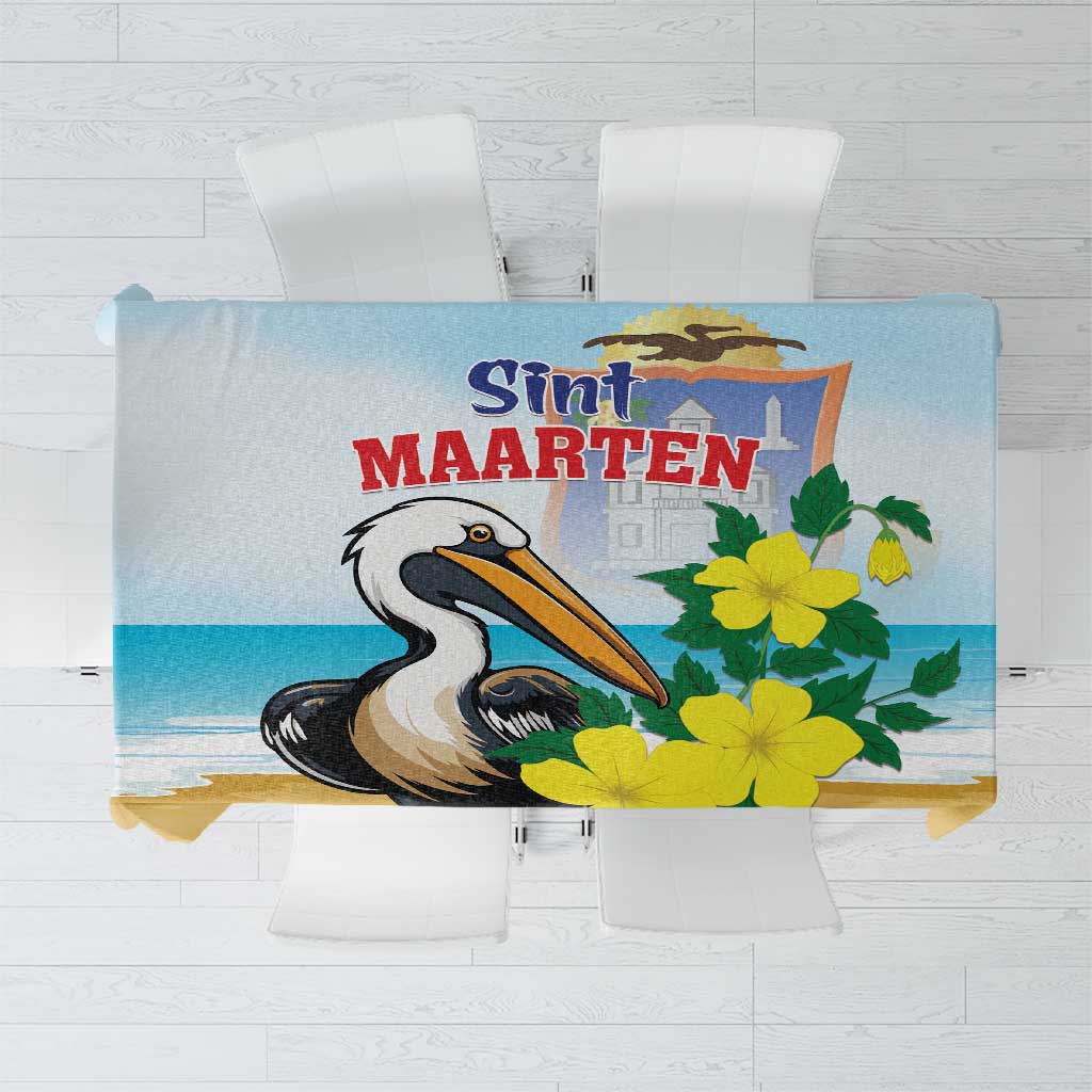 Sint Maarten Tablecloth Brown Pelican With Yellow Sage - Wonder Print Shop