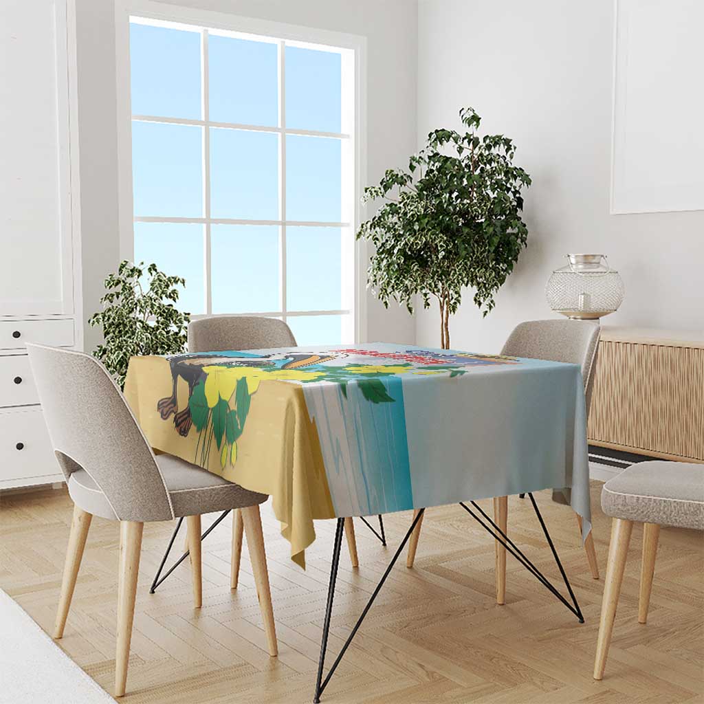 Sint Maarten Tablecloth Brown Pelican With Yellow Sage - Wonder Print Shop