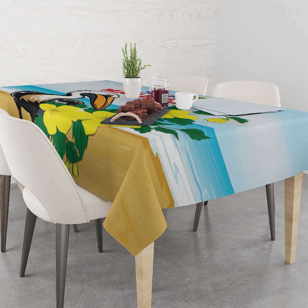 Sint Maarten Tablecloth Brown Pelican With Yellow Sage - Wonder Print Shop