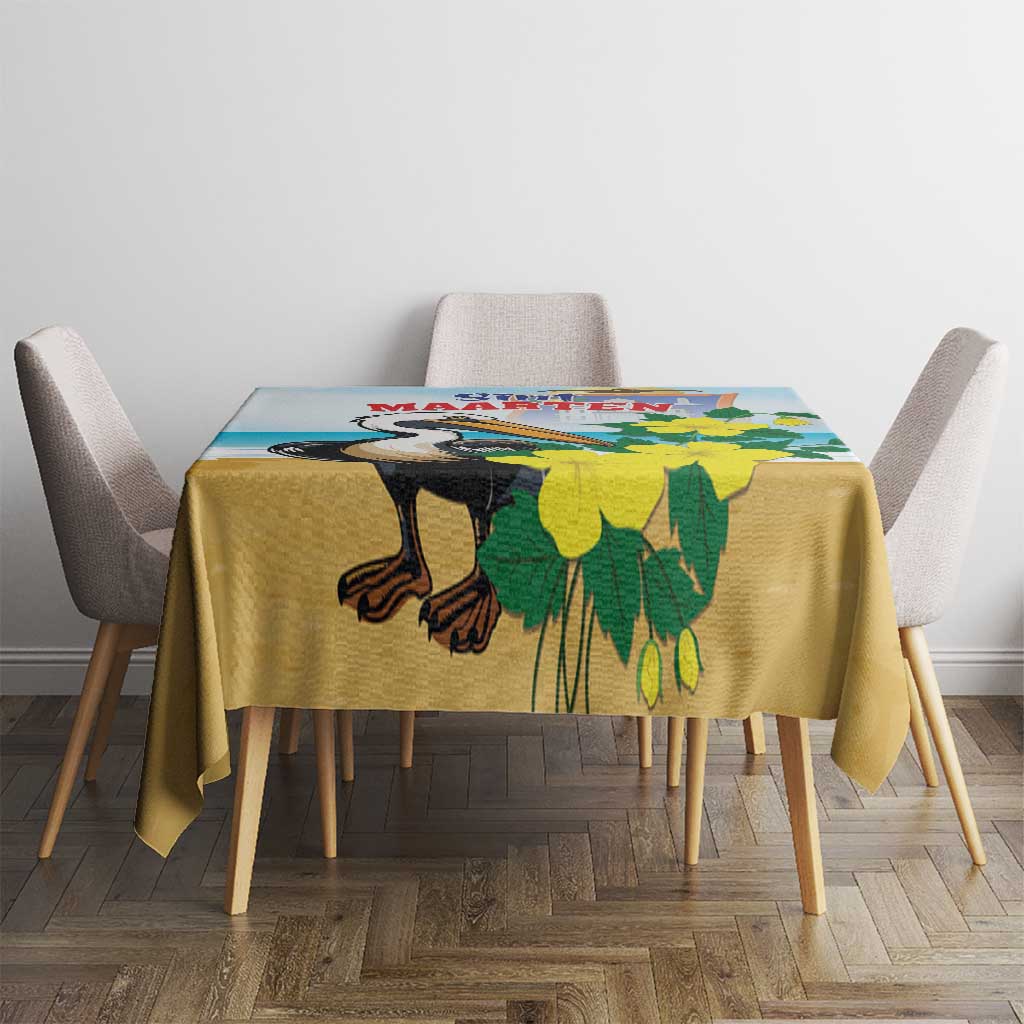 Sint Maarten Tablecloth Brown Pelican With Yellow Sage - Wonder Print Shop