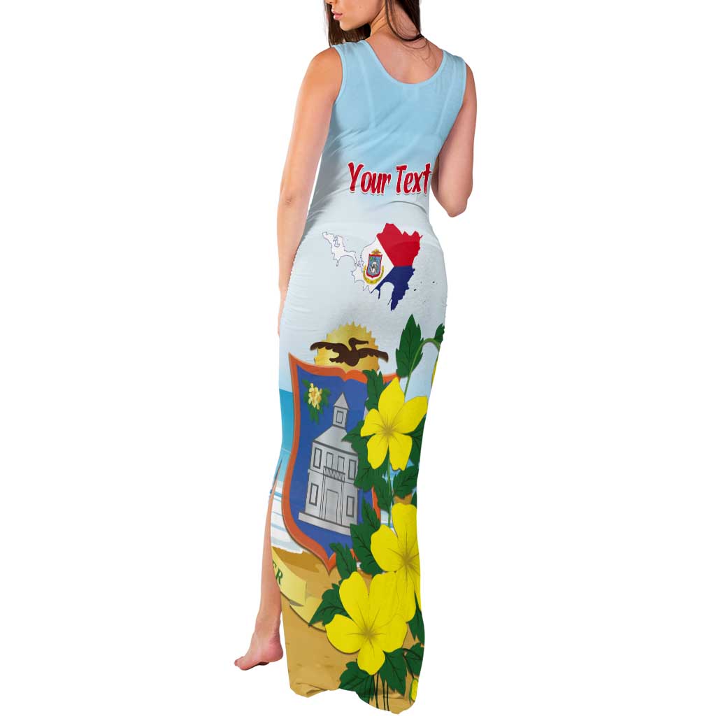 Personalized Sint Maarten Tank Maxi Dress Brown Pelican With Yellow Sage - Wonder Print Shop