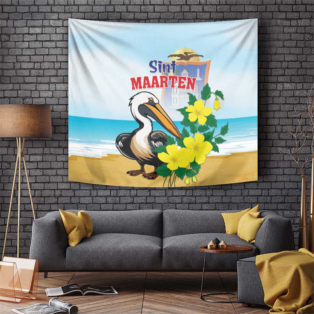 Sint Maarten Tapestry Brown Pelican With Yellow Sage - Wonder Print Shop