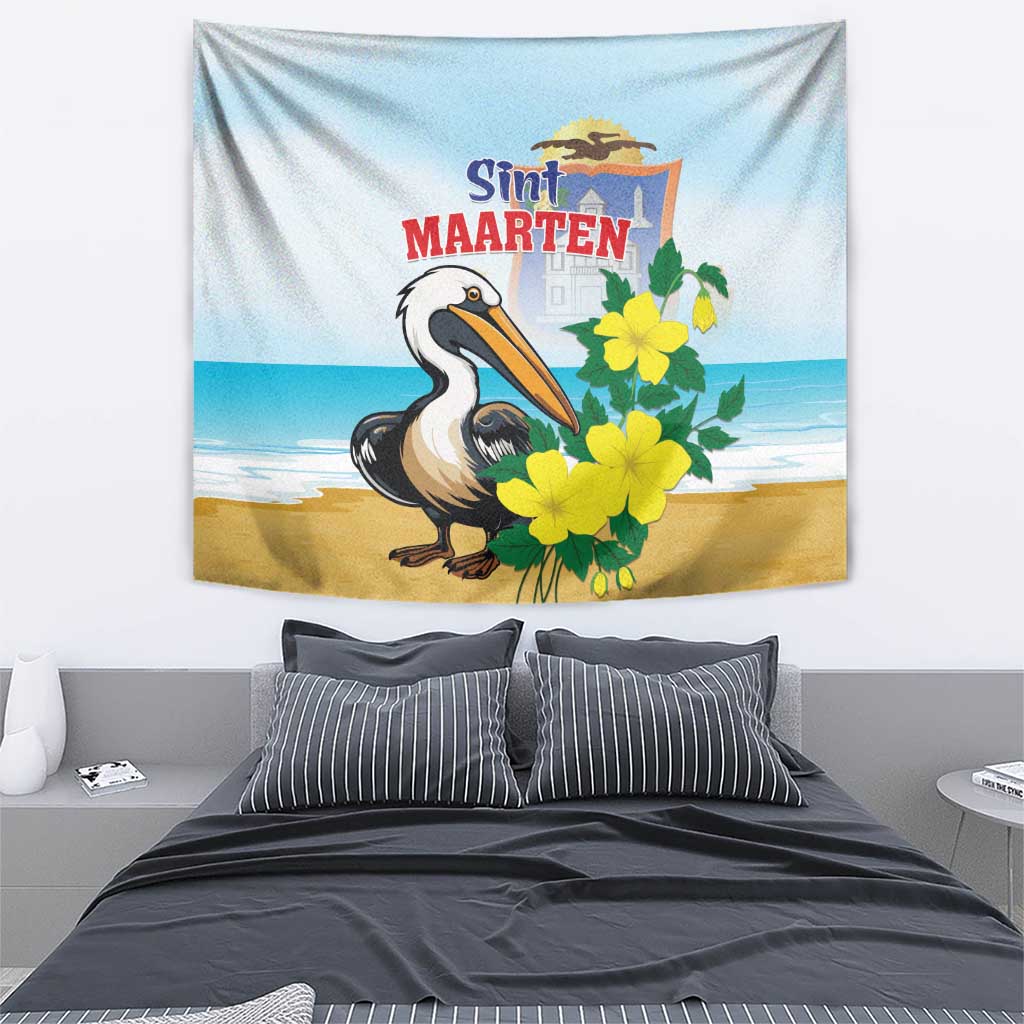 Sint Maarten Tapestry Brown Pelican With Yellow Sage - Wonder Print Shop