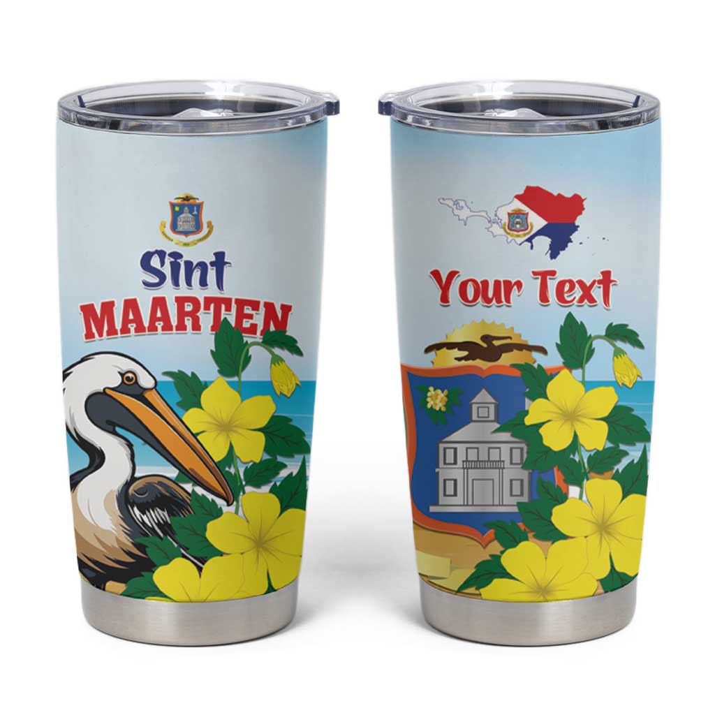 Personalized Sint Maarten Tumbler Cup Brown Pelican With Yellow Sage - Wonder Print Shop