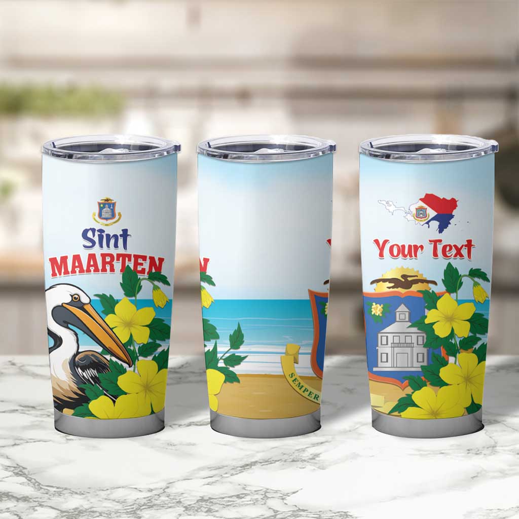 Personalized Sint Maarten Tumbler Cup Brown Pelican With Yellow Sage - Wonder Print Shop