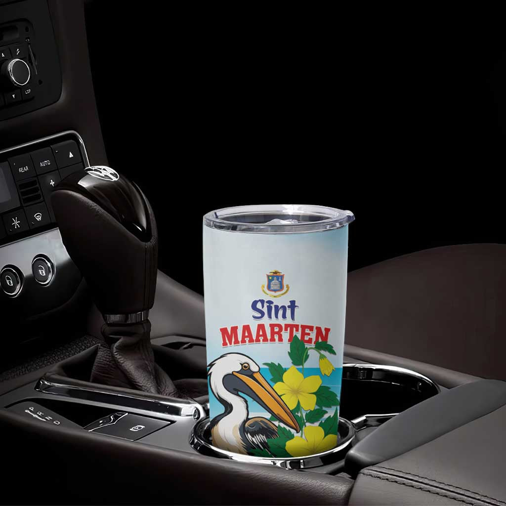 Personalized Sint Maarten Tumbler Cup Brown Pelican With Yellow Sage - Wonder Print Shop