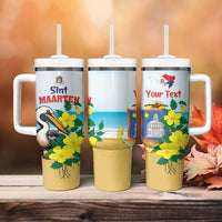 Personalized Sint Maarten Tumbler With Handle Brown Pelican With Yellow Sage - Wonder Print Shop