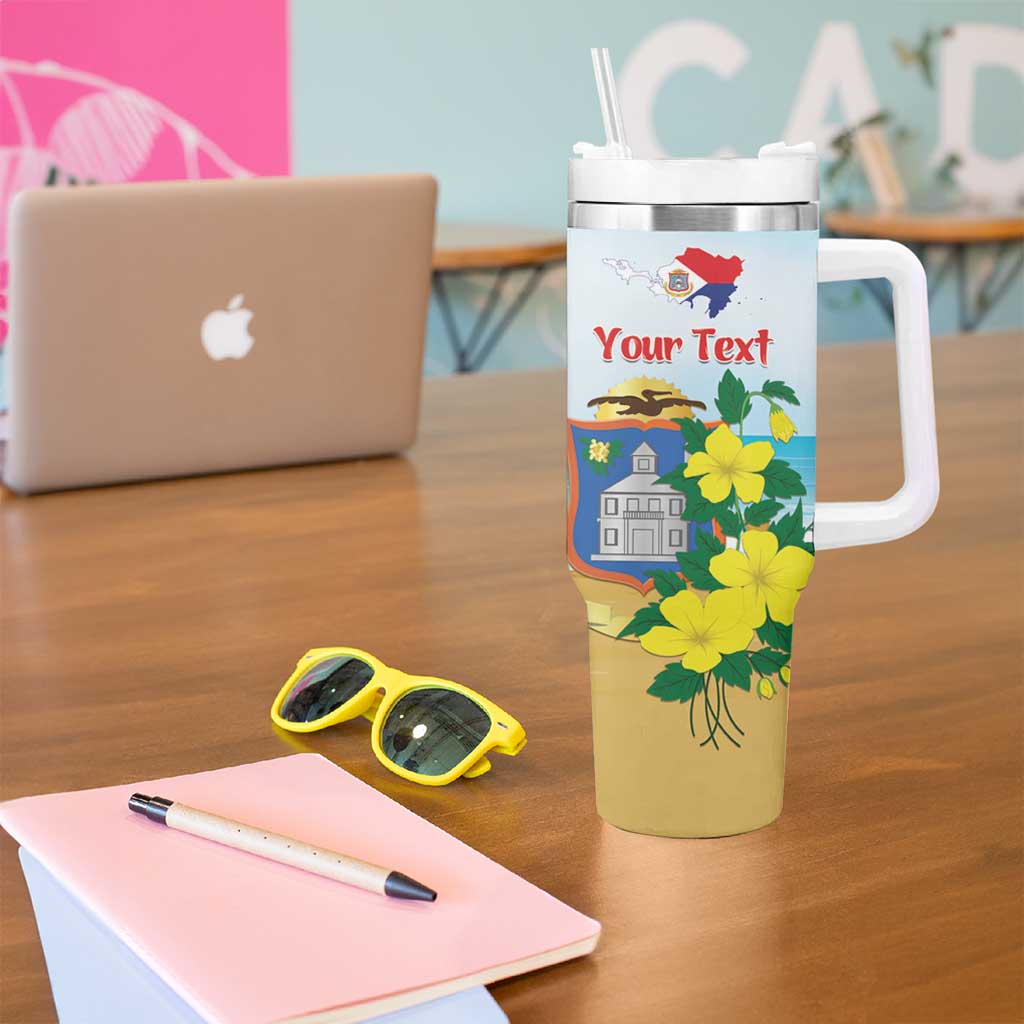 Personalized Sint Maarten Tumbler With Handle Brown Pelican With Yellow Sage - Wonder Print Shop