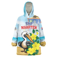 Personalized Sint Maarten Wearable Blanket Hoodie Brown Pelican With Yellow Sage - Wonder Print Shop