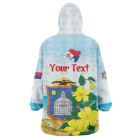 Personalized Sint Maarten Wearable Blanket Hoodie Brown Pelican With Yellow Sage - Wonder Print Shop