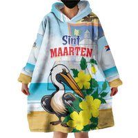 Personalized Sint Maarten Wearable Blanket Hoodie Brown Pelican With Yellow Sage - Wonder Print Shop