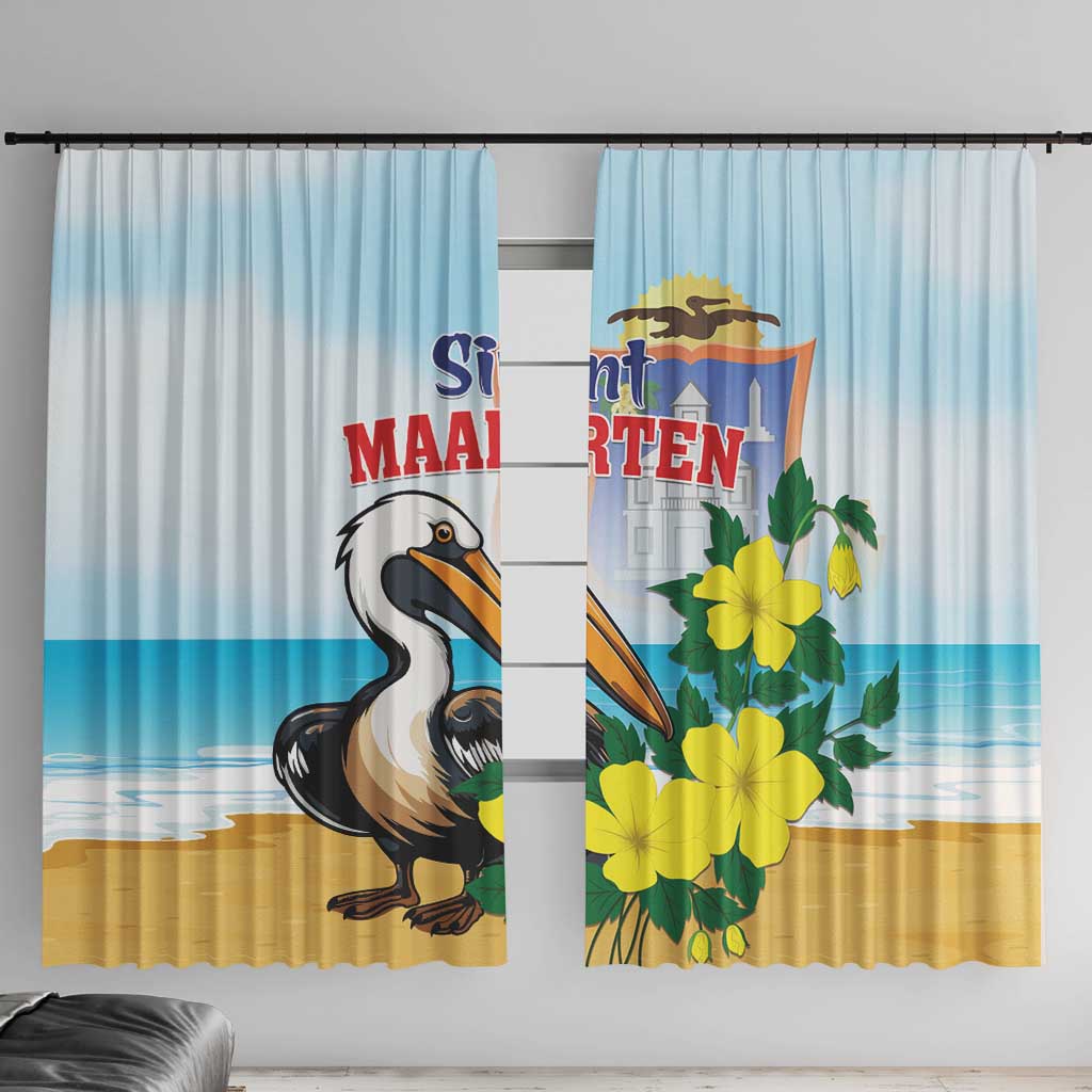 Sint Maarten Window Curtain Brown Pelican With Yellow Sage - Wonder Print Shop