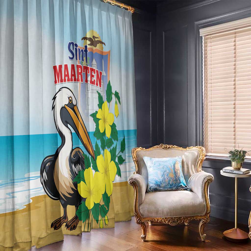 Sint Maarten Window Curtain Brown Pelican With Yellow Sage - Wonder Print Shop