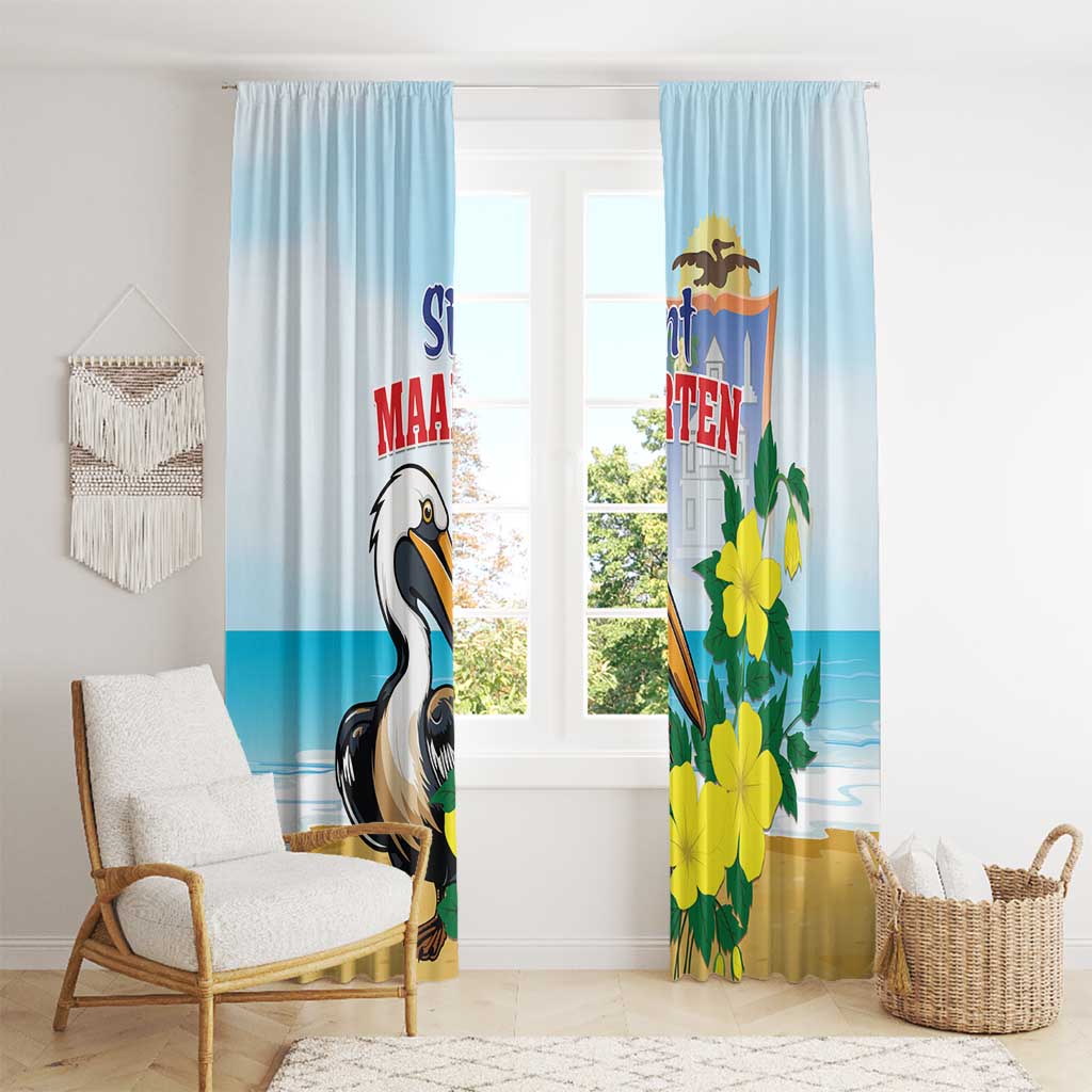 Sint Maarten Window Curtain Brown Pelican With Yellow Sage - Wonder Print Shop