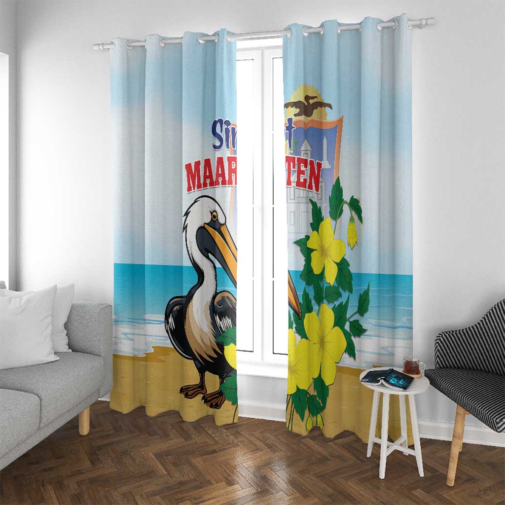 Sint Maarten Window Curtain Brown Pelican With Yellow Sage - Wonder Print Shop