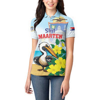 Personalized Sint Maarten Women Polo Shirt Brown Pelican With Yellow Sage - Wonder Print Shop