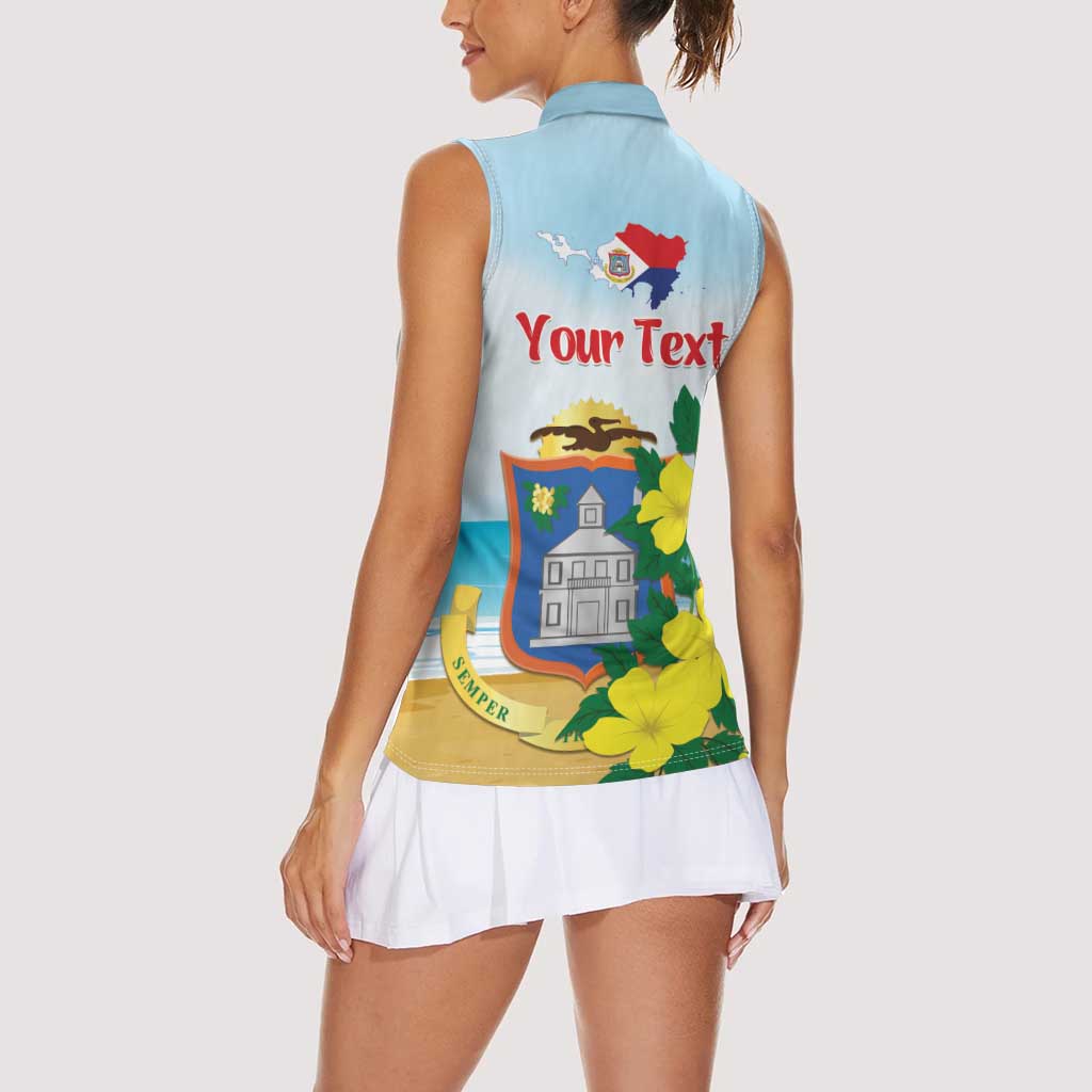 Personalized Sint Maarten Women Sleeveless Polo Shirt Brown Pelican With Yellow Sage - Wonder Print Shop