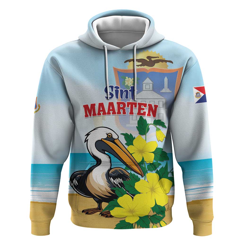 Personalized Sint Maarten Zip Hoodie Brown Pelican With Yellow Sage - Wonder Print Shop