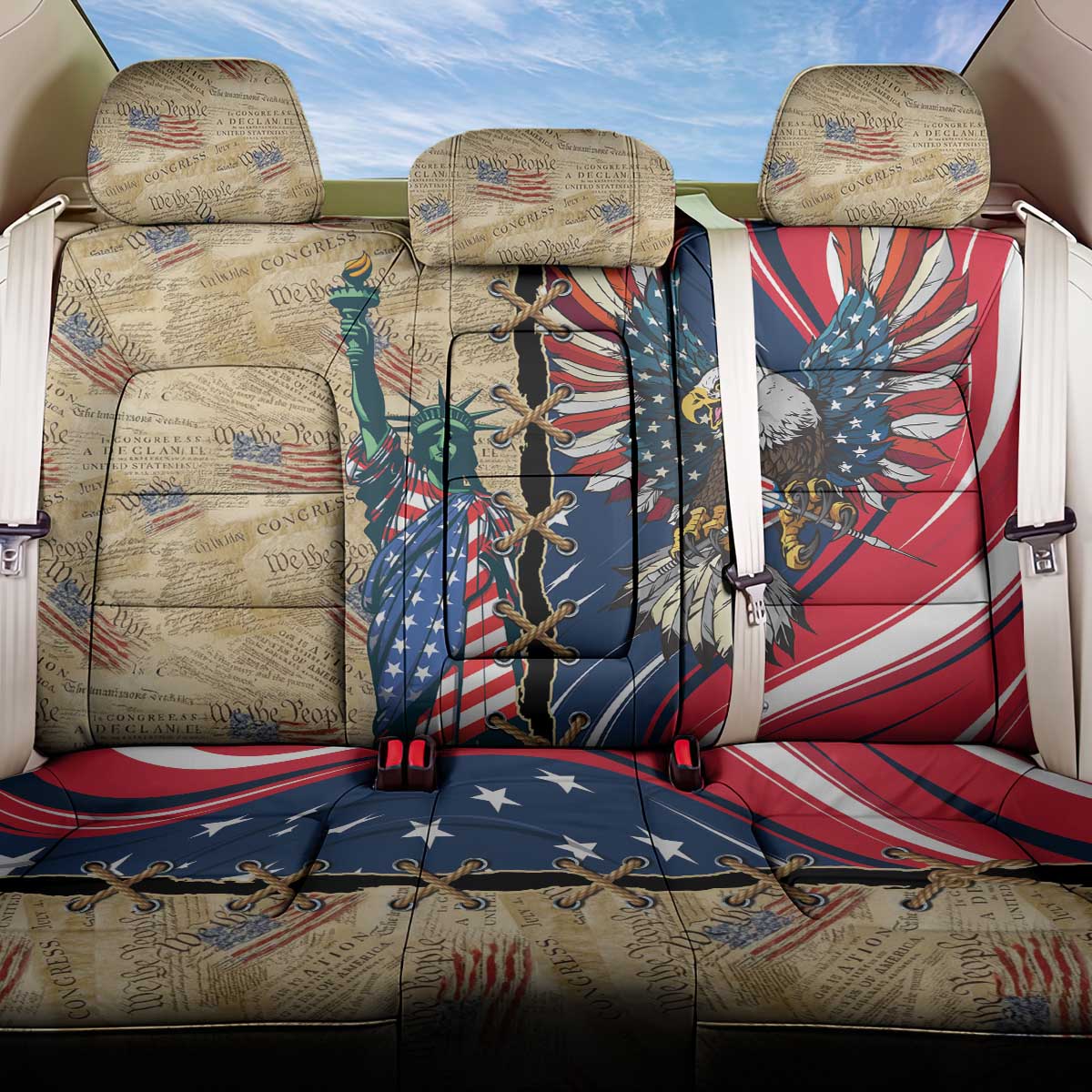 USA Eagle Statue of Liberty Back Car Seat Cover American Patriotic Spirit - Wonder Print Shop