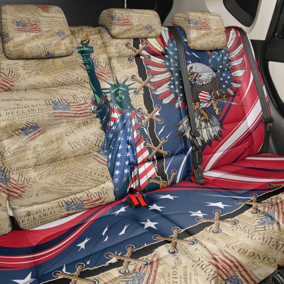USA Eagle Statue of Liberty Back Car Seat Cover American Patriotic Spirit - Wonder Print Shop