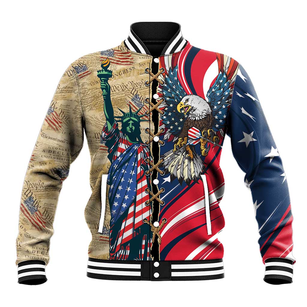 USA Eagle Statue of Liberty Baseball Jacket American Patriotic Spirit - Wonder Print Shop
