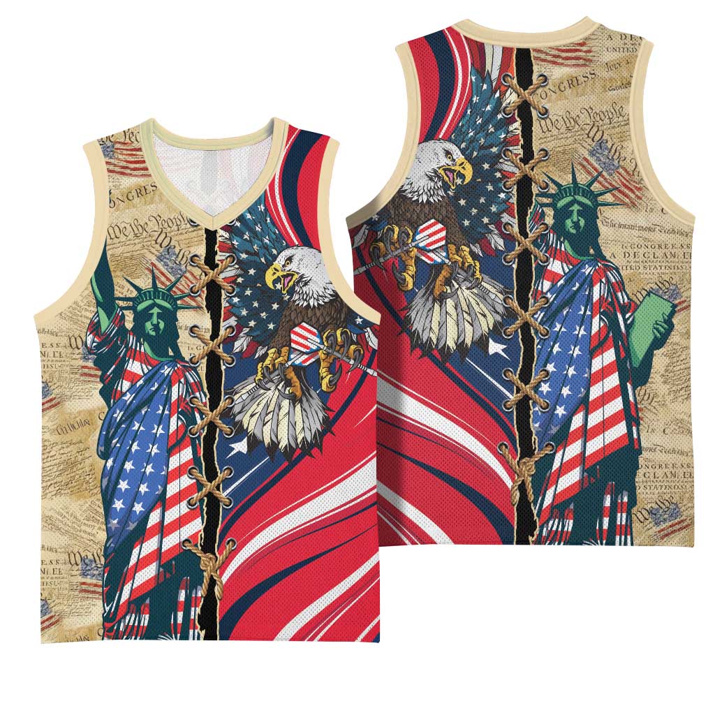 USA Eagle Statue of Liberty Basketball Jersey American Patriotic Spirit - Wonder Print Shop