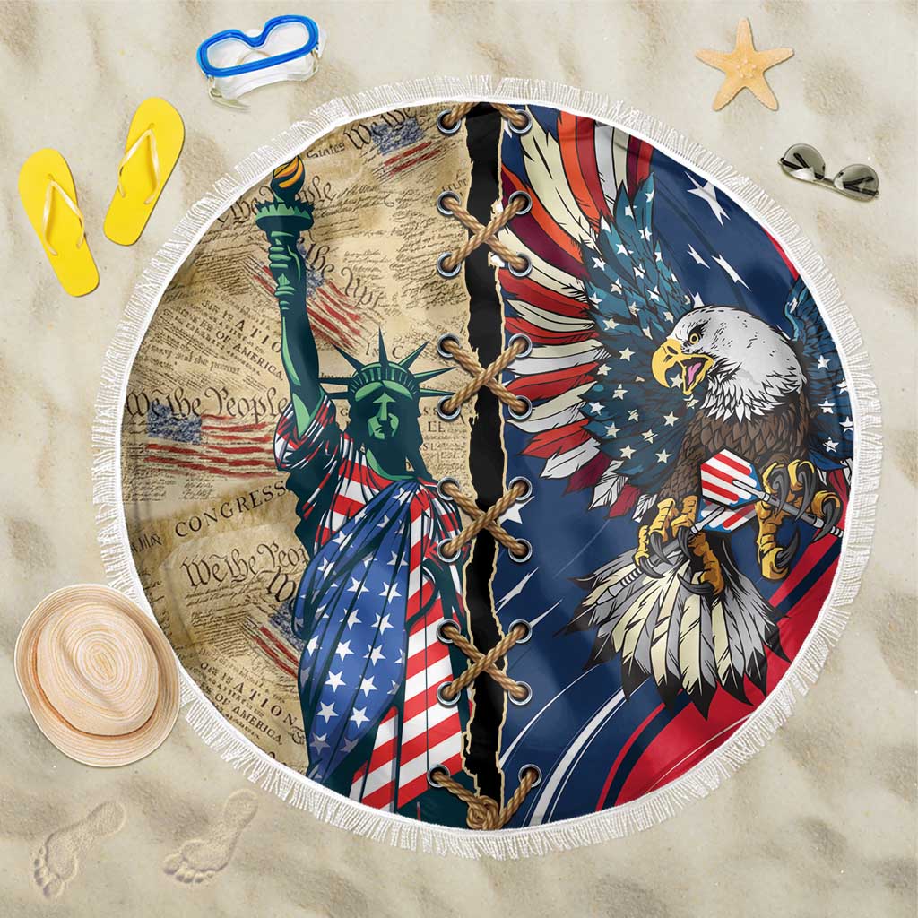 USA Eagle Statue of Liberty Beach Blanket American Patriotic Spirit - Wonder Print Shop
