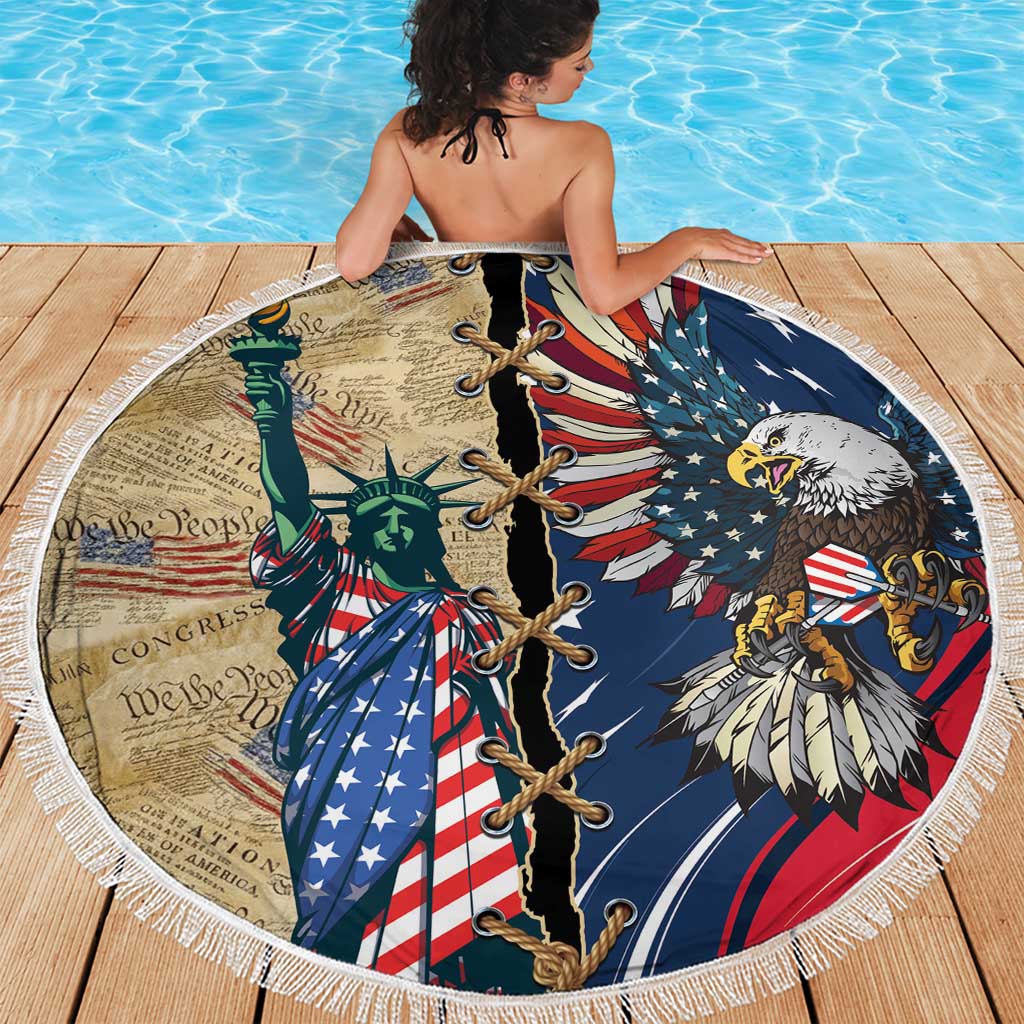 USA Eagle Statue of Liberty Beach Blanket American Patriotic Spirit - Wonder Print Shop