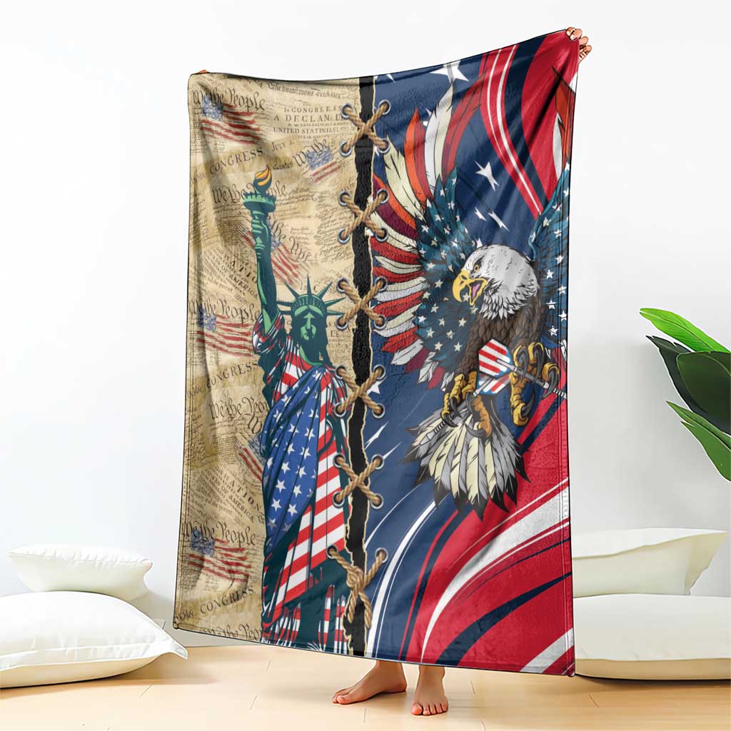 USA Eagle Statue of Liberty Blanket American Patriotic Spirit - Wonder Print Shop