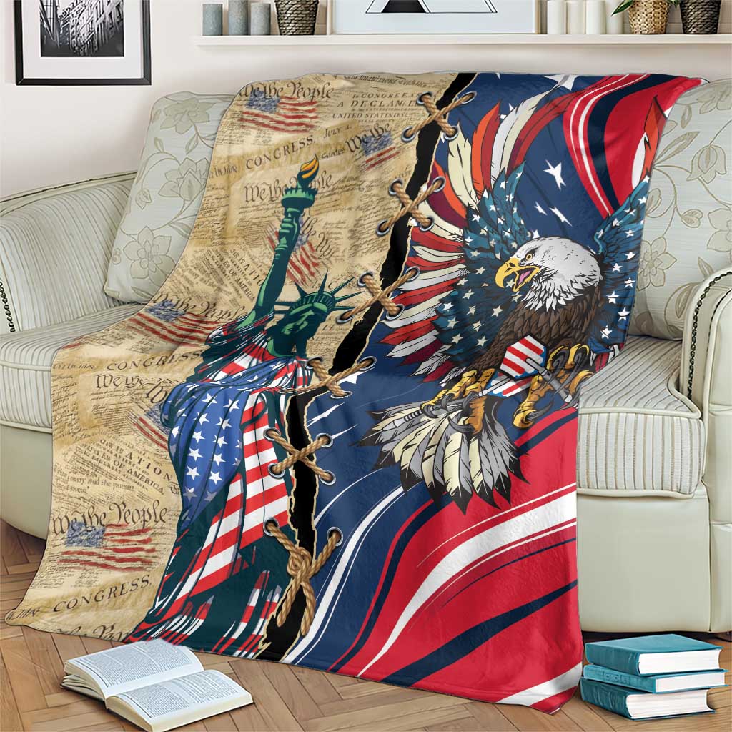 USA Eagle Statue of Liberty Blanket American Patriotic Spirit - Wonder Print Shop