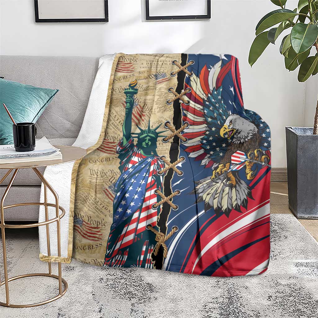 USA Eagle Statue of Liberty Blanket American Patriotic Spirit - Wonder Print Shop