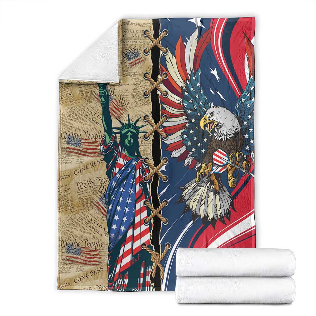 USA Eagle Statue of Liberty Blanket American Patriotic Spirit - Wonder Print Shop
