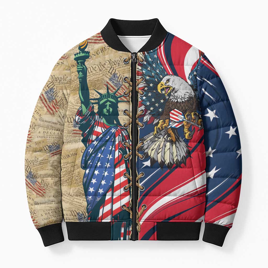 USA Eagle Statue of Liberty Bomber Puffer Jacket American Patriotic Spirit - Wonder Print Shop