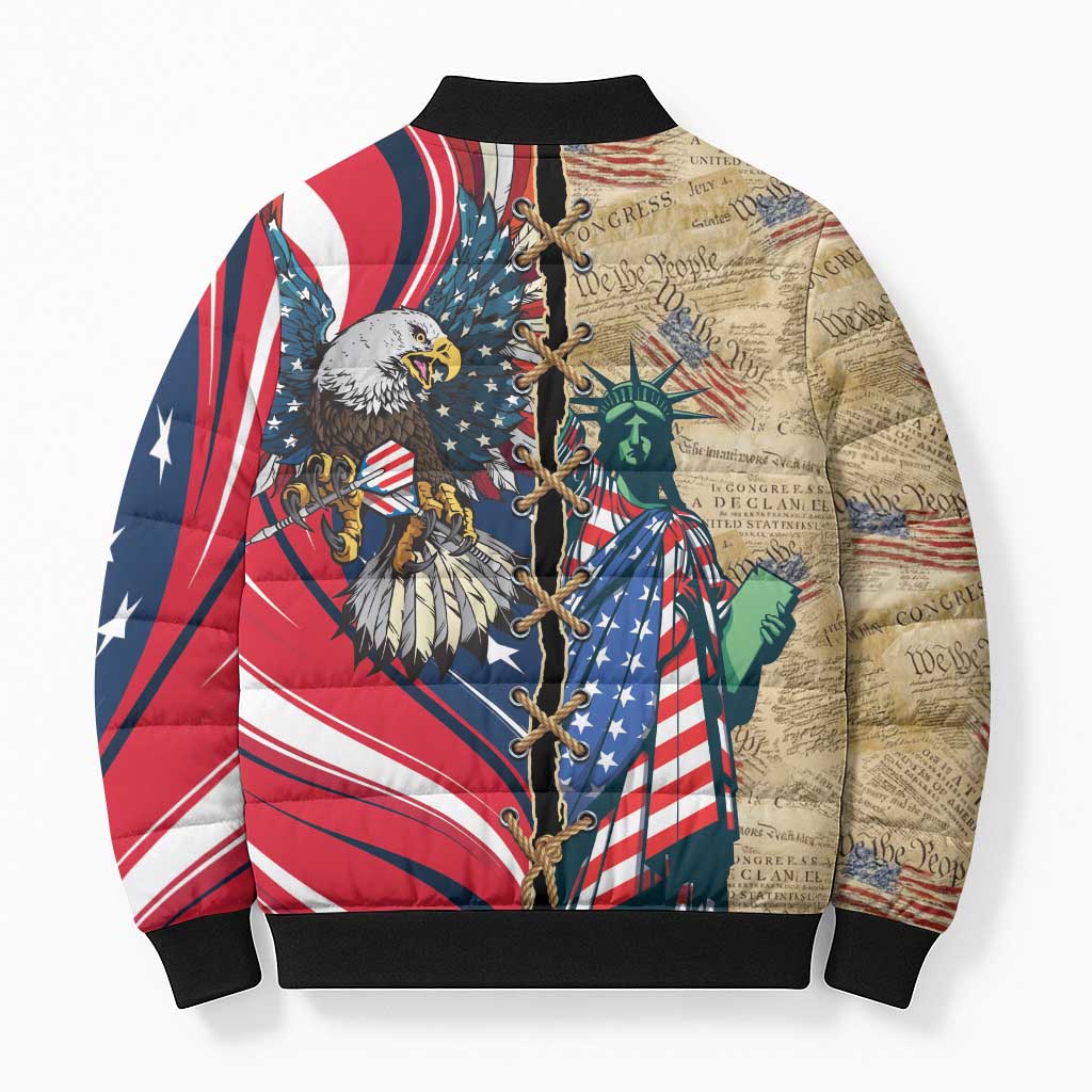 USA Eagle Statue of Liberty Bomber Puffer Jacket American Patriotic Spirit - Wonder Print Shop