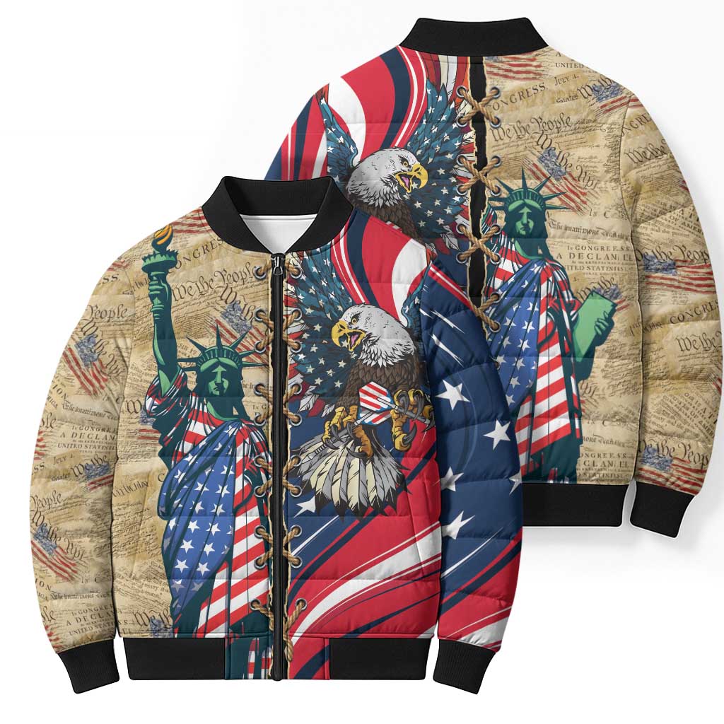 USA Eagle Statue of Liberty Bomber Puffer Jacket American Patriotic Spirit - Wonder Print Shop