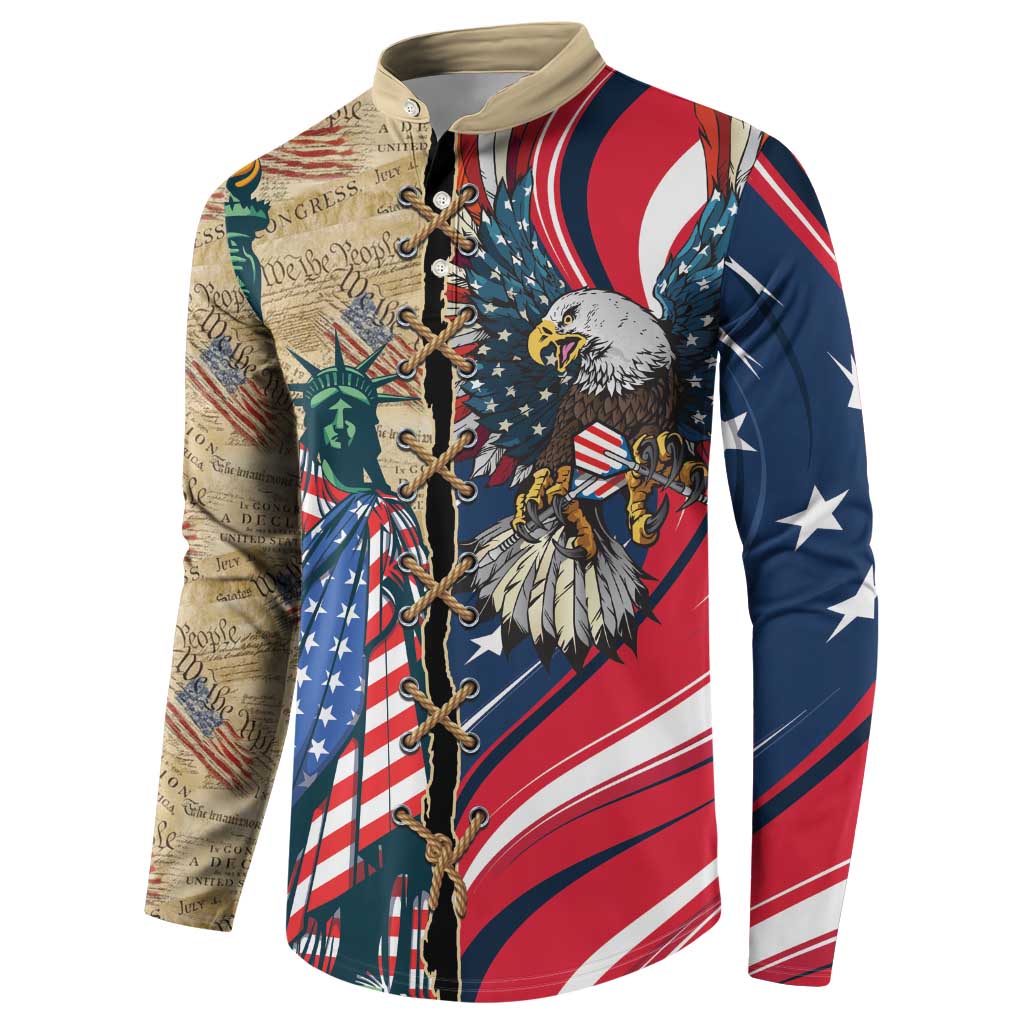 USA Eagle Statue of Liberty Button Sweatshirt American Patriotic Spirit - Wonder Print Shop