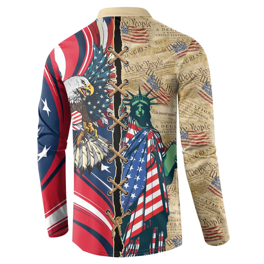 USA Eagle Statue of Liberty Button Sweatshirt American Patriotic Spirit - Wonder Print Shop