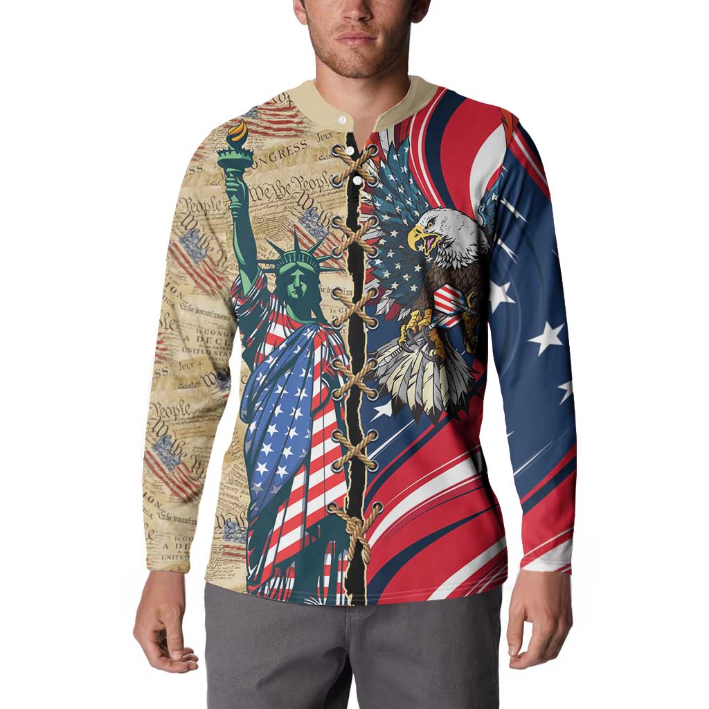 USA Eagle Statue of Liberty Button Sweatshirt American Patriotic Spirit - Wonder Print Shop