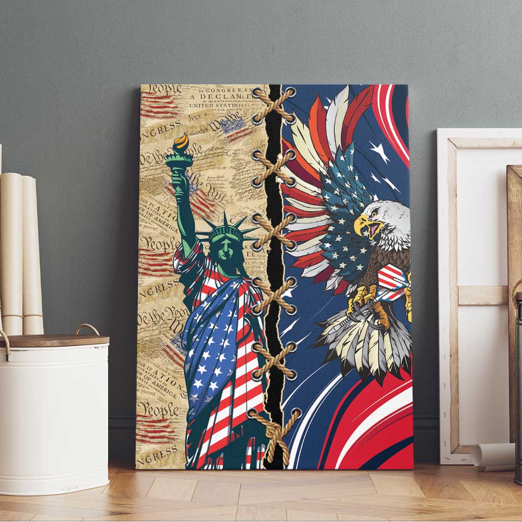 USA Eagle Statue of Liberty Canvas Wall Art American Patriotic Spirit - Wonder Print Shop