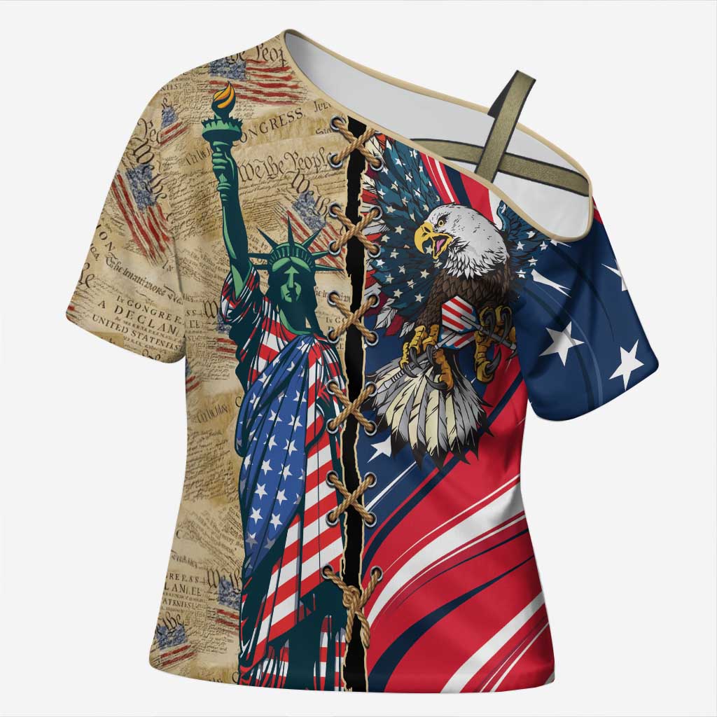 USA Eagle Statue of Liberty Cross Shoulder Shirt American Patriotic Spirit - Wonder Print Shop