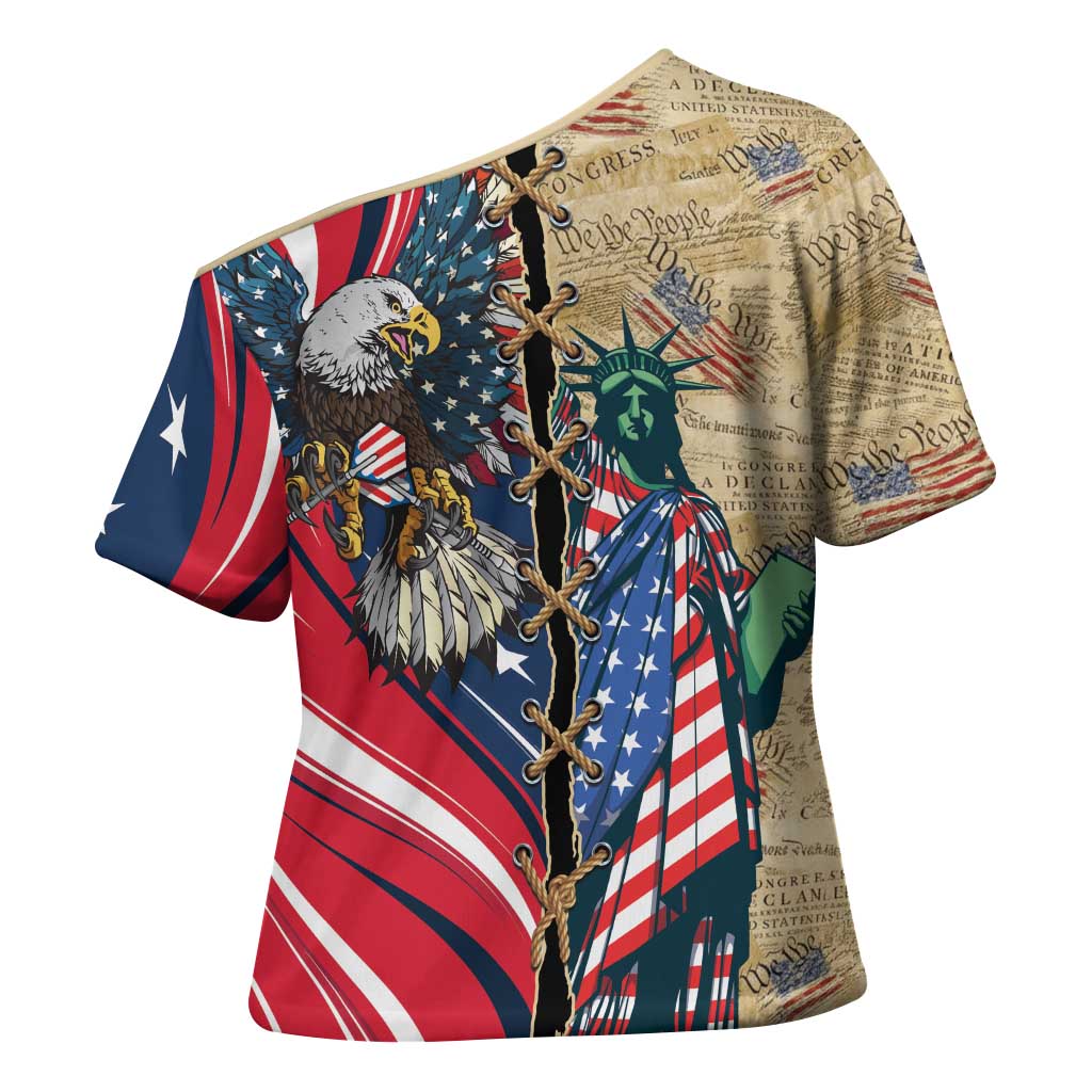USA Eagle Statue of Liberty Cross Shoulder Shirt American Patriotic Spirit - Wonder Print Shop