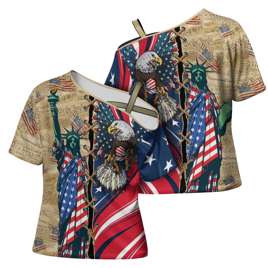 USA Eagle Statue of Liberty Cross Shoulder Shirt American Patriotic Spirit - Wonder Print Shop