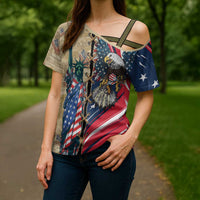 USA Eagle Statue of Liberty Cross Shoulder Shirt American Patriotic Spirit - Wonder Print Shop