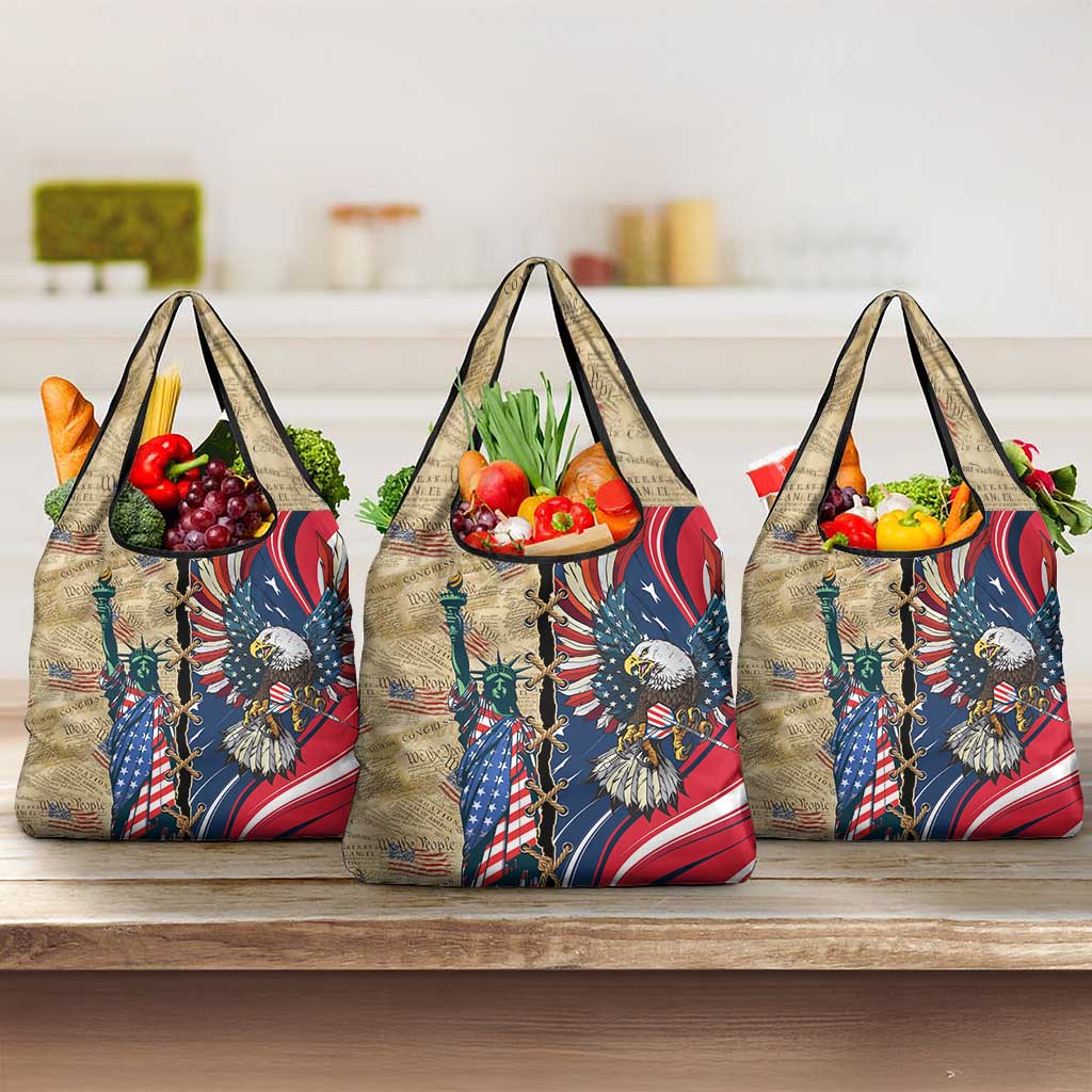 USA Eagle Statue of Liberty Grocery Bag American Patriotic Spirit - Wonder Print Shop