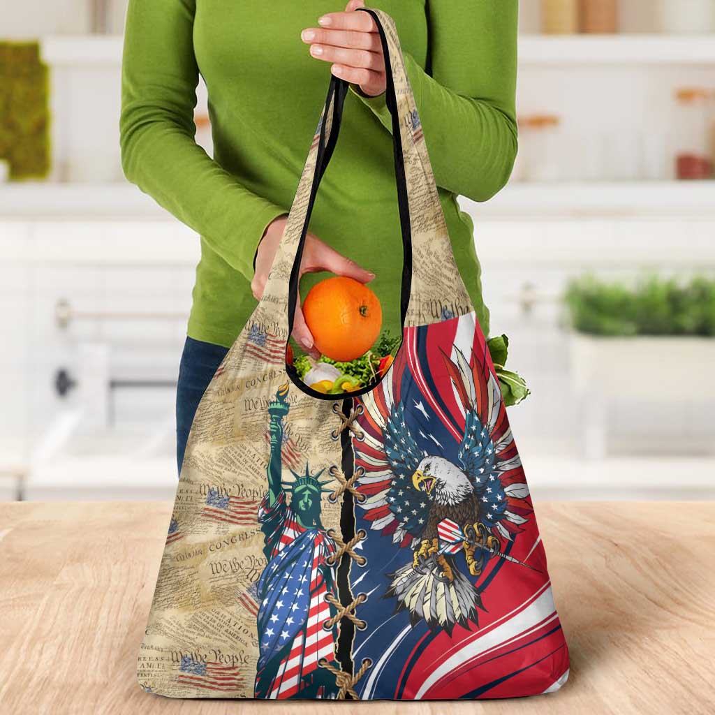 USA Eagle Statue of Liberty Grocery Bag American Patriotic Spirit - Wonder Print Shop