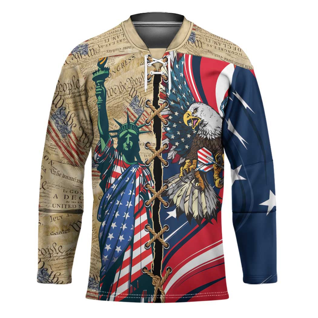 USA Eagle Statue of Liberty Hockey Jersey American Patriotic Spirit - Wonder Print Shop